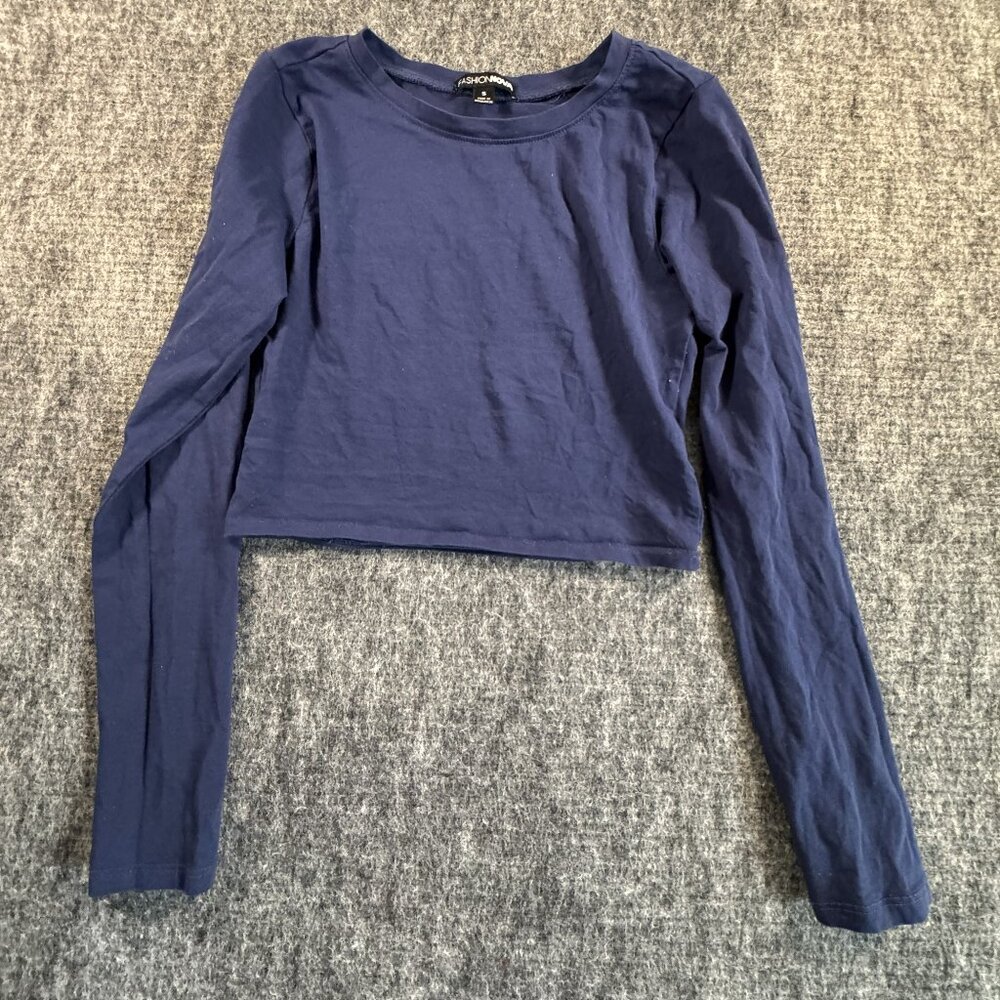 Fashion Nova Blue Crop Long Sleeve shirt
